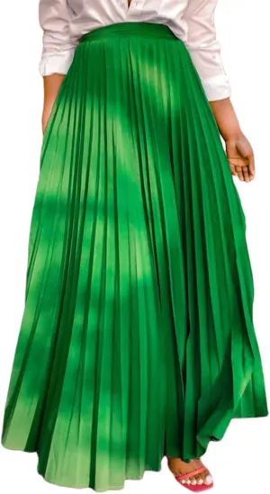 Tcremisa Women's Pleated Skirt High Waist Swing Skirts A Line Maxi Skirt Elastic Flare Skirts