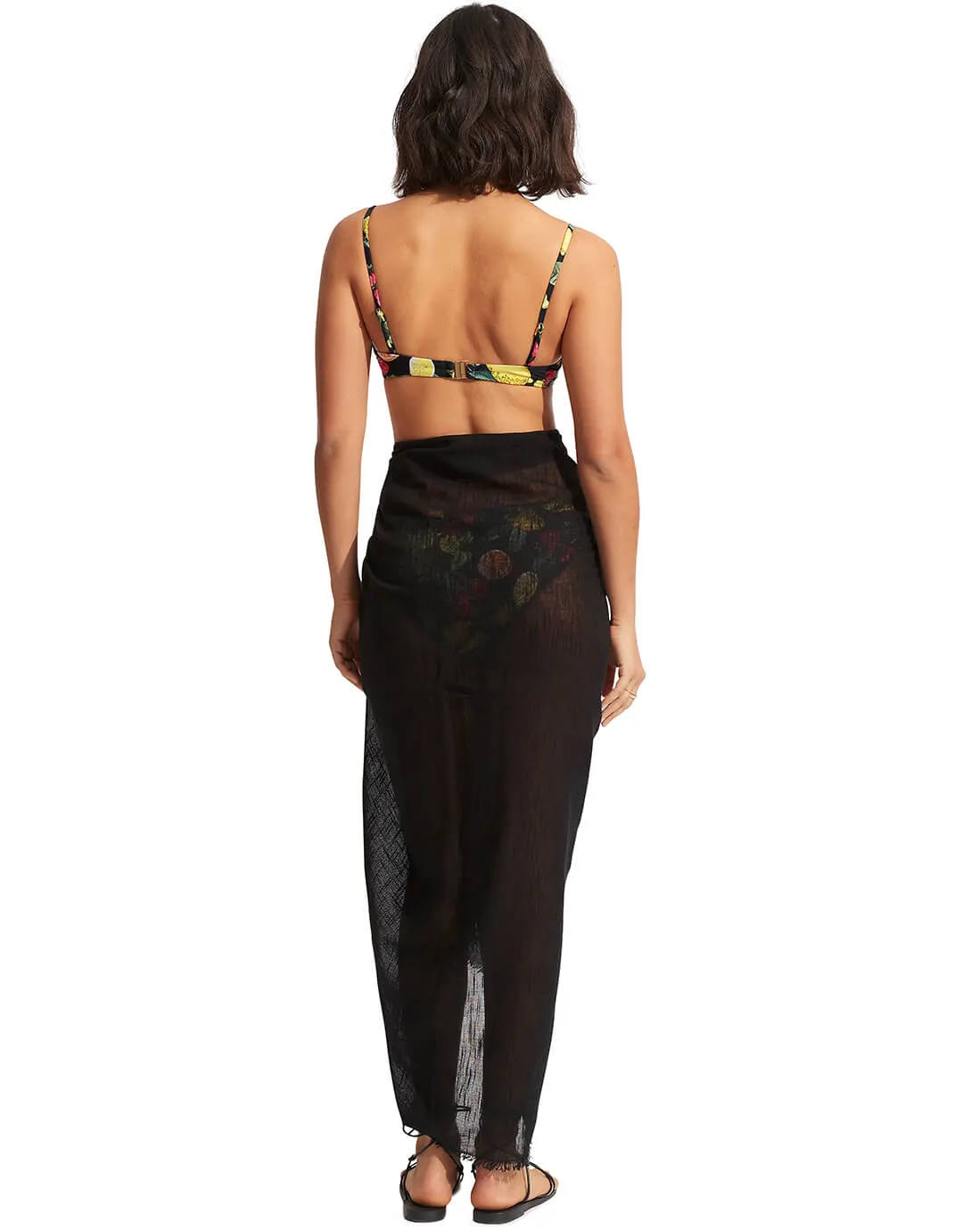 Textured Cotton Beach Wrap - Black