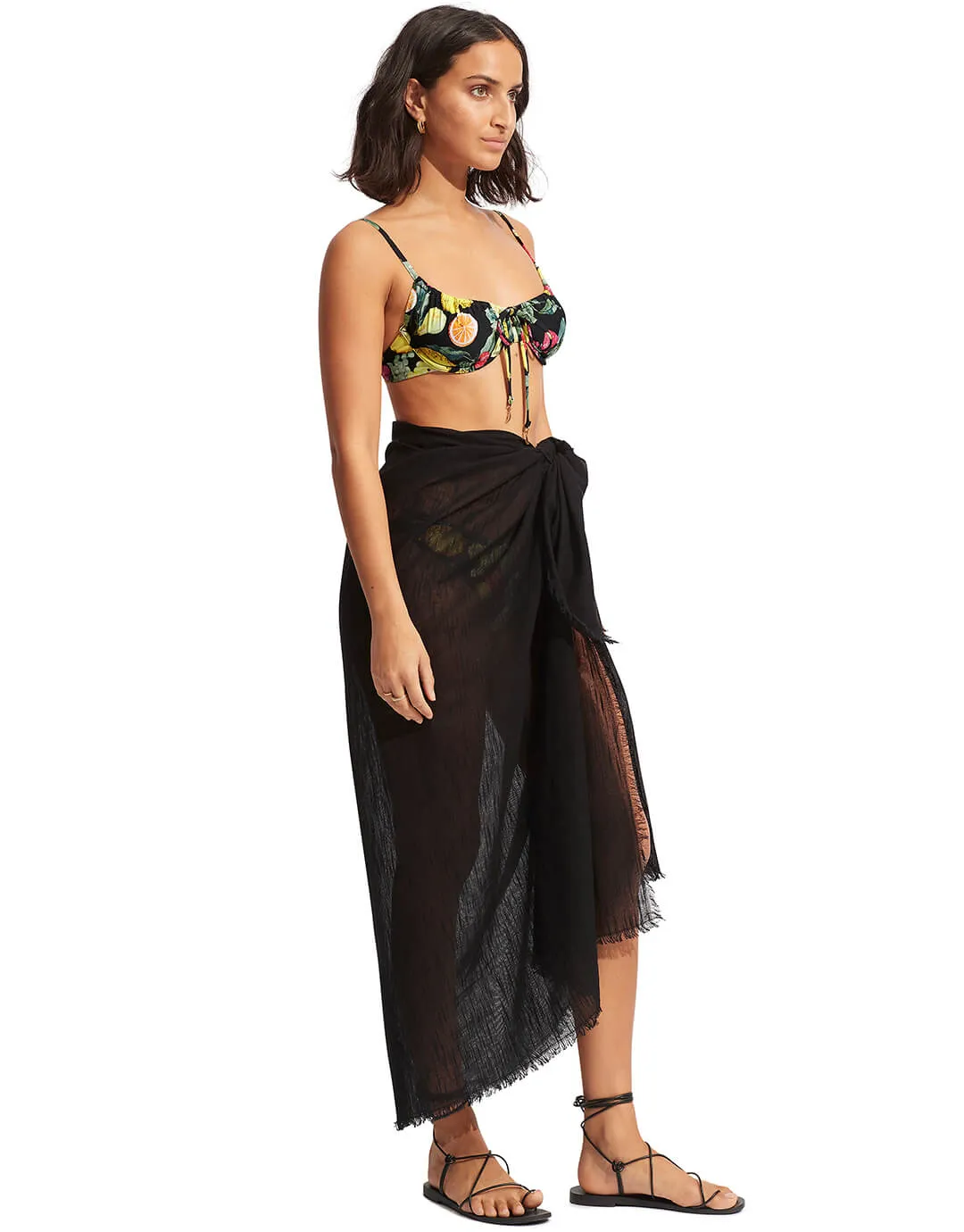 Textured Cotton Beach Wrap - Black