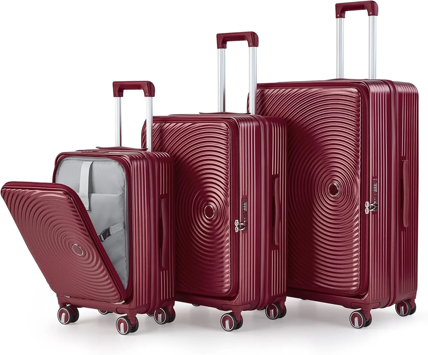 Three-Piece Luggage Set for Travel Comfort, Lightweight and Secure with Spinner Wheels, Wine Red