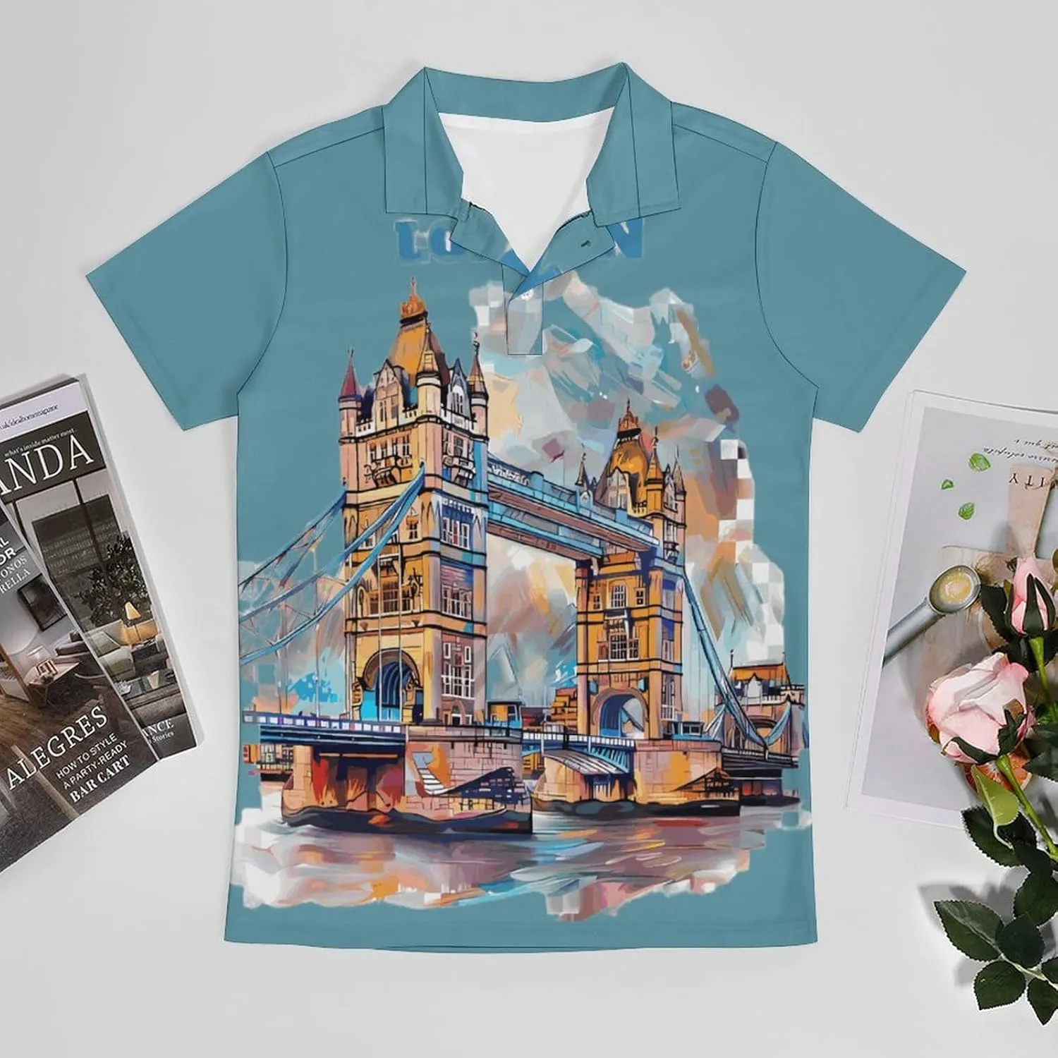 Tower Bridge London Men's Polo Shirt Short Sleeve Casual Athletic Quick Dry Golf T-Shirts