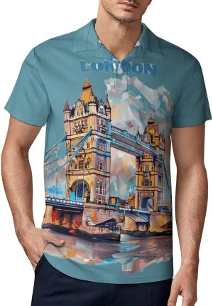 Tower Bridge London Men's Polo Shirt Short Sleeve Casual Athletic Quick Dry Golf T-Shirts