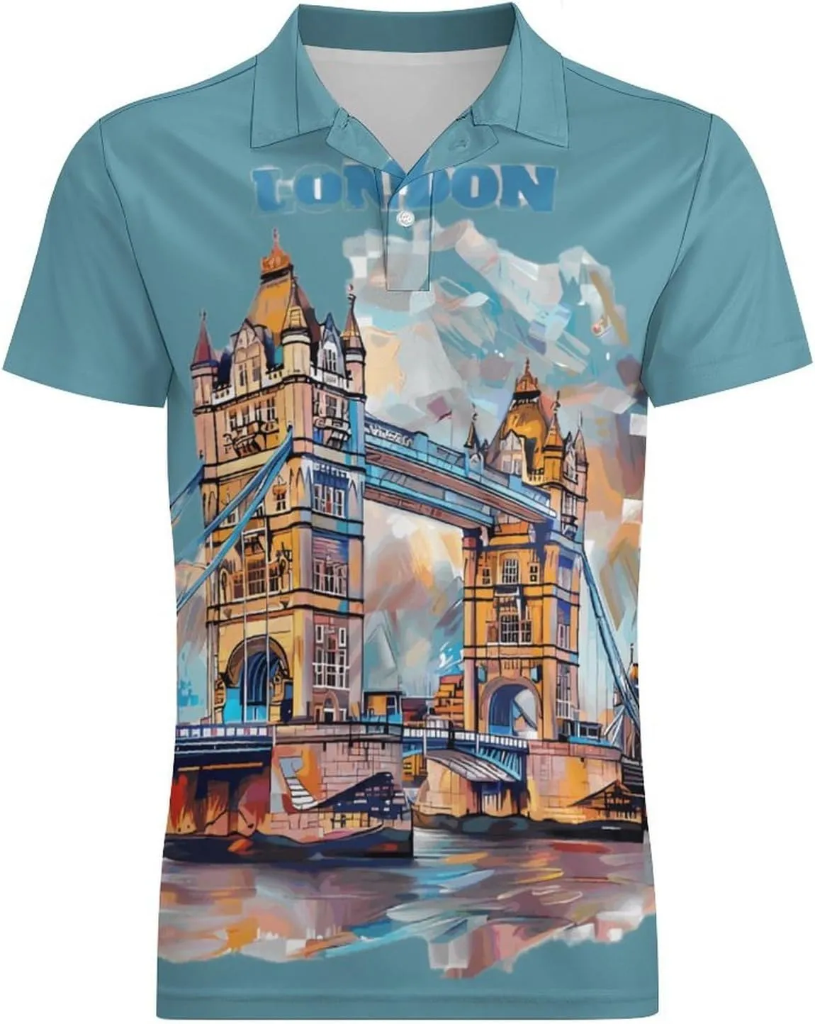 Tower Bridge London Men's Polo Shirt Short Sleeve Casual Athletic Quick Dry Golf T-Shirts