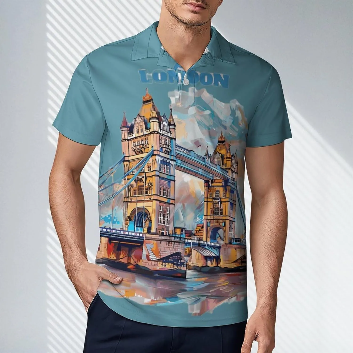Tower Bridge London Men's Polo Shirt Short Sleeve Casual Athletic Quick Dry Golf T-Shirts