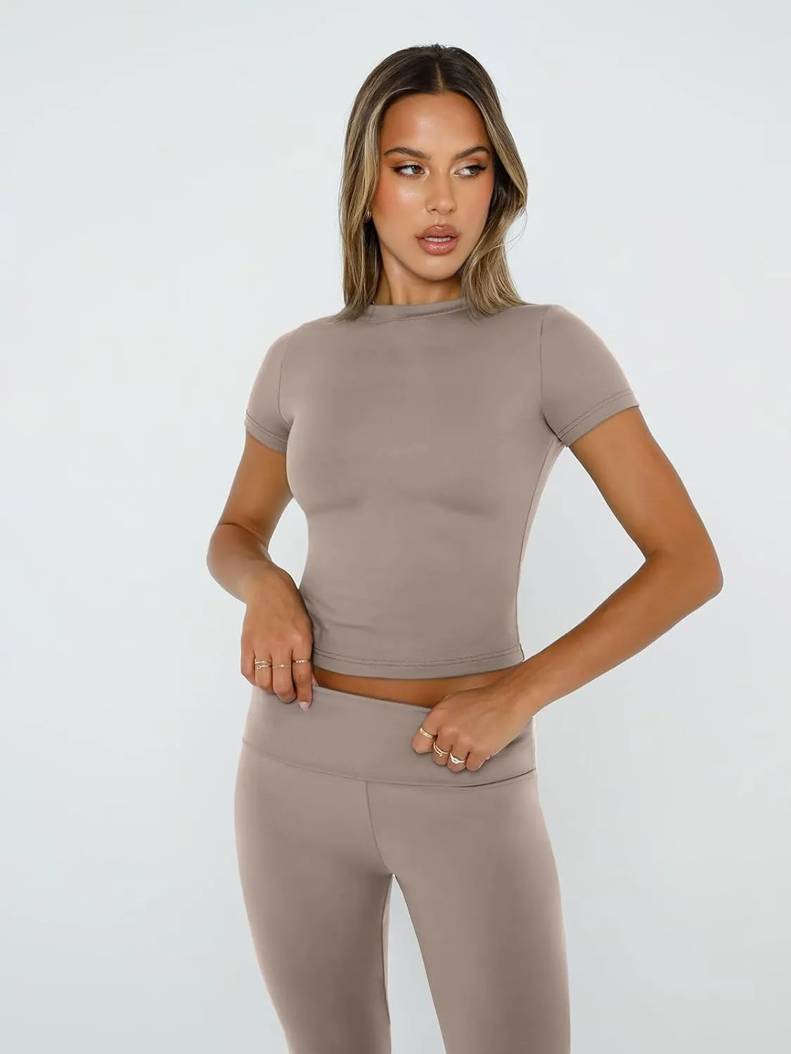 Trendy Queen Lounge Sets For Women 2 Piece Casual Y2K Outfits Short Sleeve Cropped Tops Fold Over Flare Pants Tracksuits