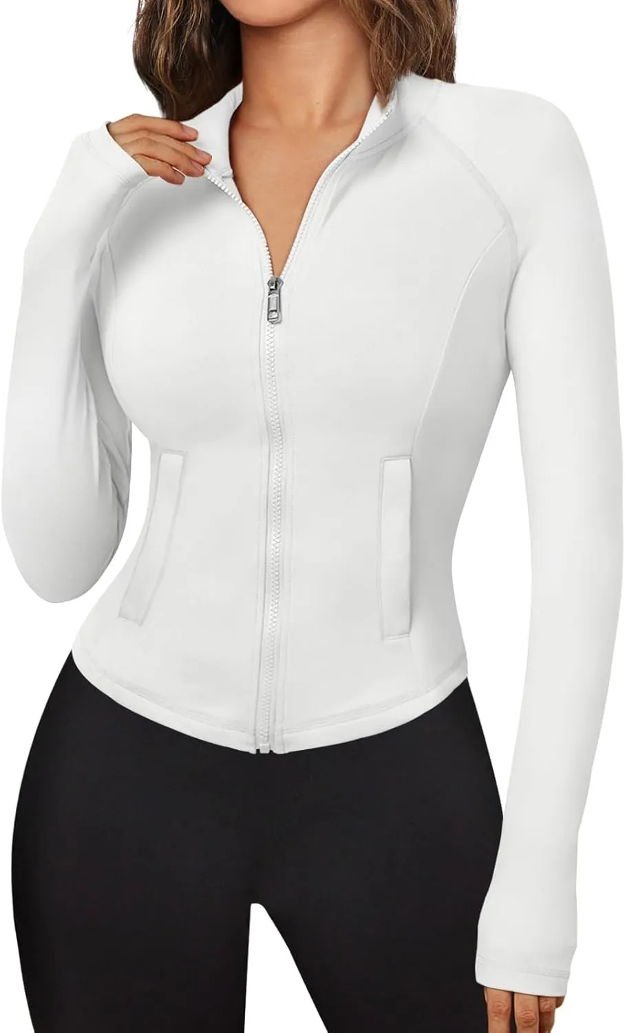 Trendy Queen Women's Full Zip Up Scrubs Lightweight Jacket Cropped Long Sleeve Workout Sweatshirts Slim Fit Running Hoodies