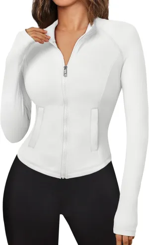 Trendy Queen Women's Full Zip Up Scrubs Lightweight Jacket Cropped Long Sleeve Workout Sweatshirts Slim Fit Running Hoodies