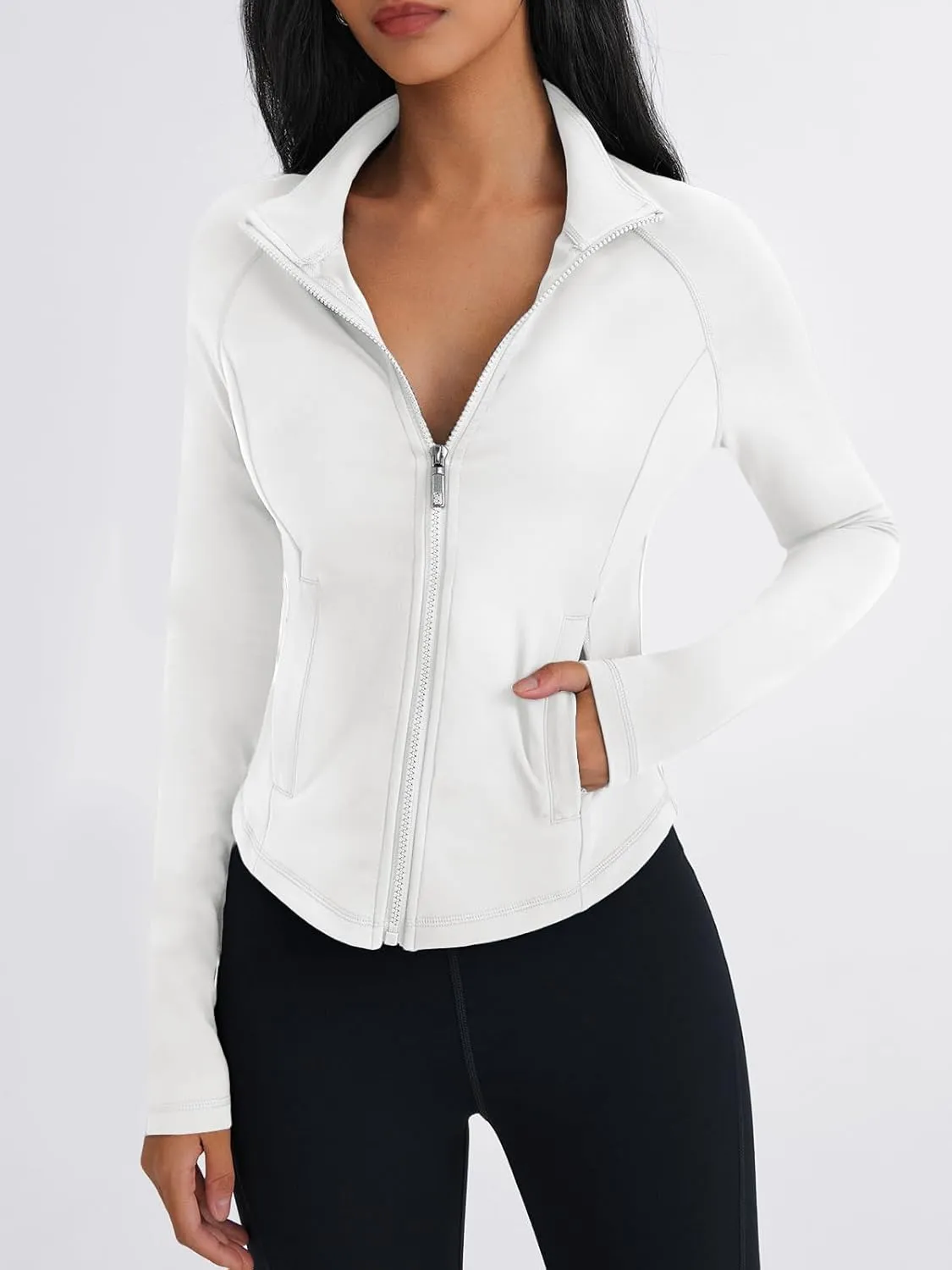 Trendy Queen Women's Full Zip Up Scrubs Lightweight Jacket Cropped Long Sleeve Workout Sweatshirts Slim Fit Running Hoodies