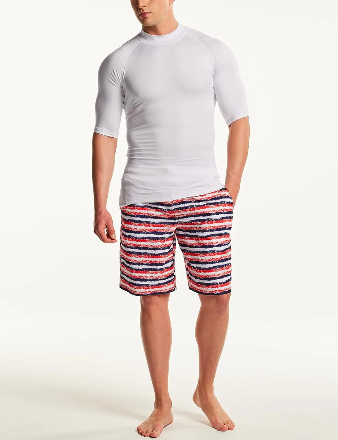 TSLA Men's Rash Guard Swim Shirts, UPF 50  Quick Dry Mid/Short Sleeve Swimming Shirt, UV/SPF Water Surf Shirts