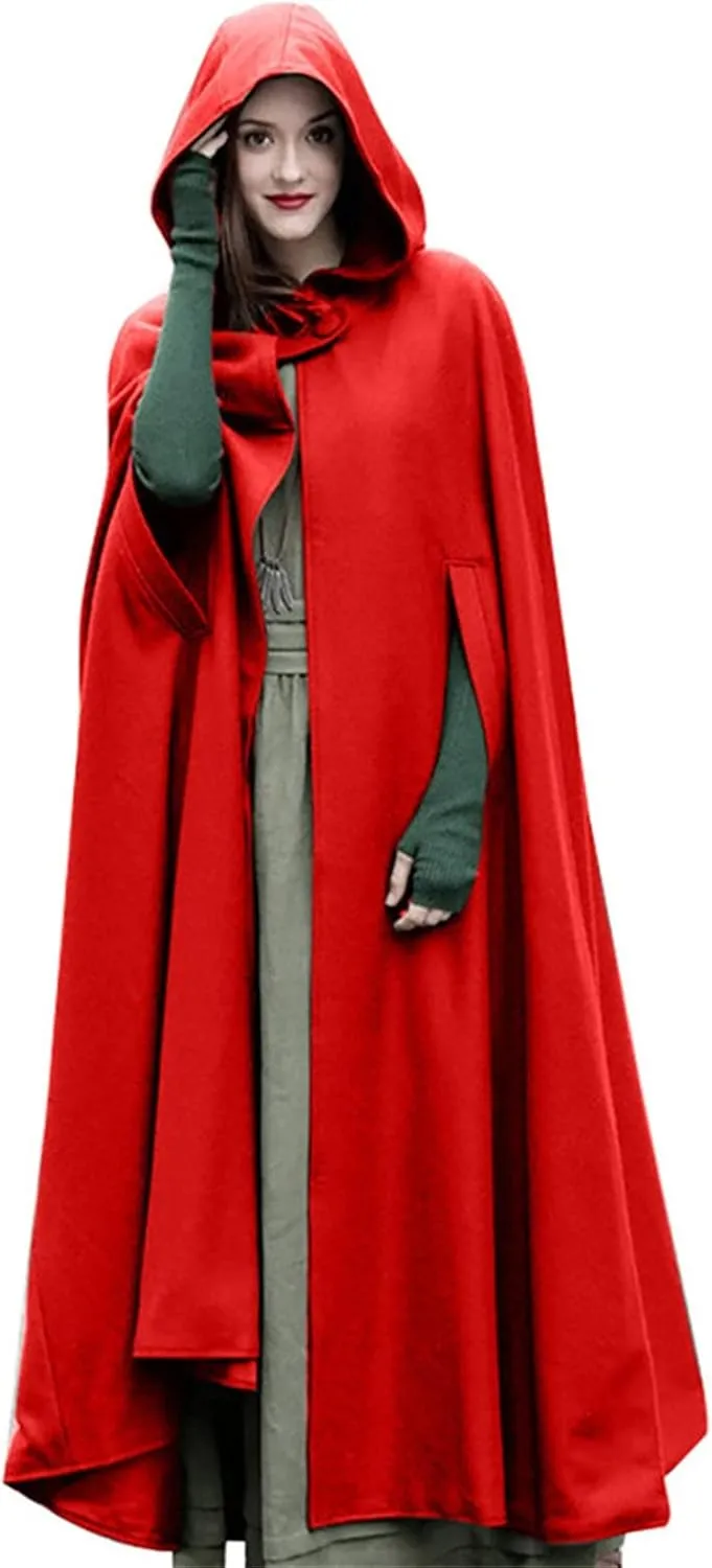 Unisex Hooded Cloak Cosplay Party Deluxe Cape Halloween Witch Costume for Women Men Fall Winter Trench Coats