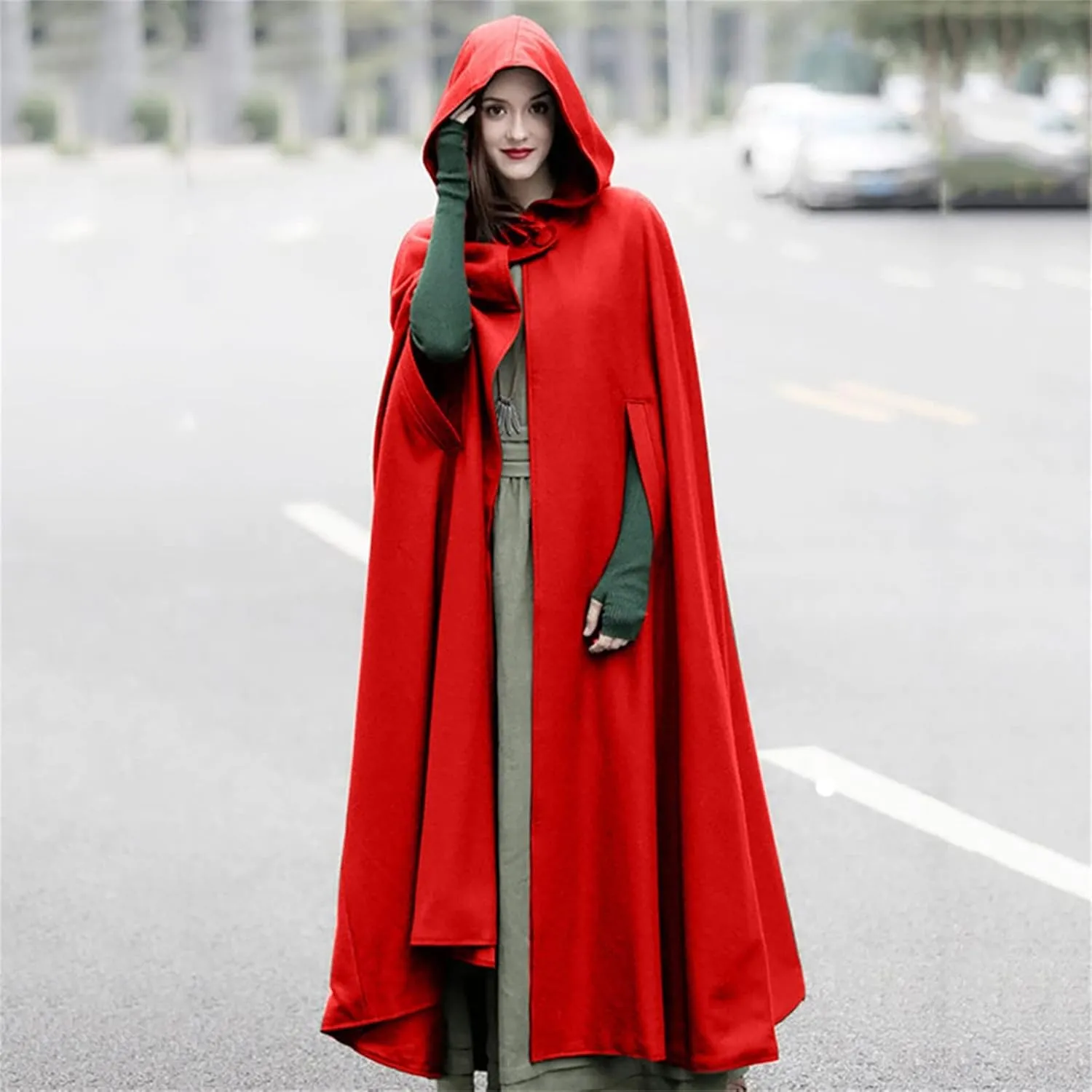 Unisex Hooded Cloak Cosplay Party Deluxe Cape Halloween Witch Costume for Women Men Fall Winter Trench Coats