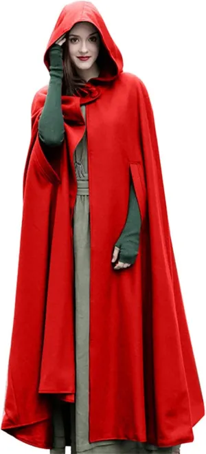 Unisex Hooded Cloak Cosplay Party Deluxe Cape Halloween Witch Costume for Women Men Fall Winter Trench Coats