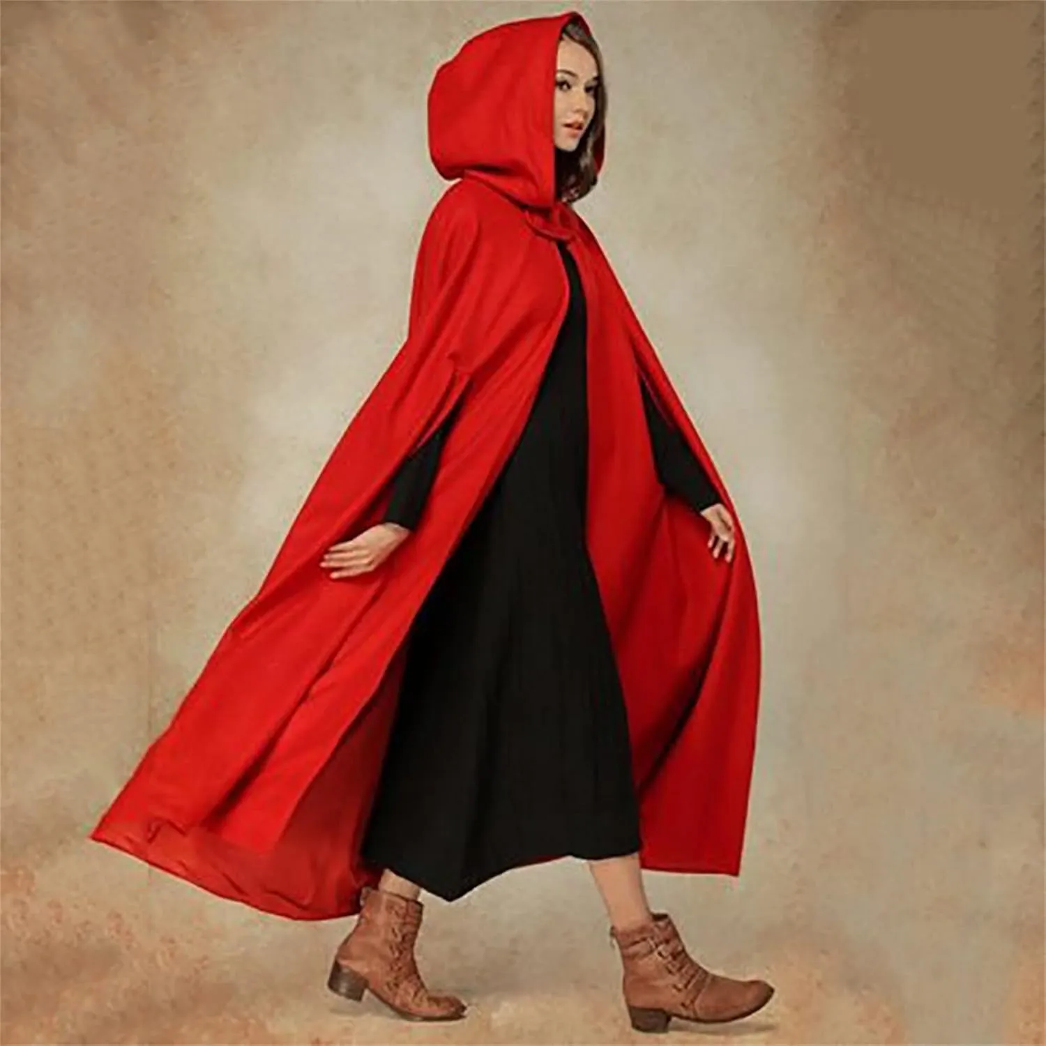 Unisex Hooded Cloak Cosplay Party Deluxe Cape Halloween Witch Costume for Women Men Fall Winter Trench Coats