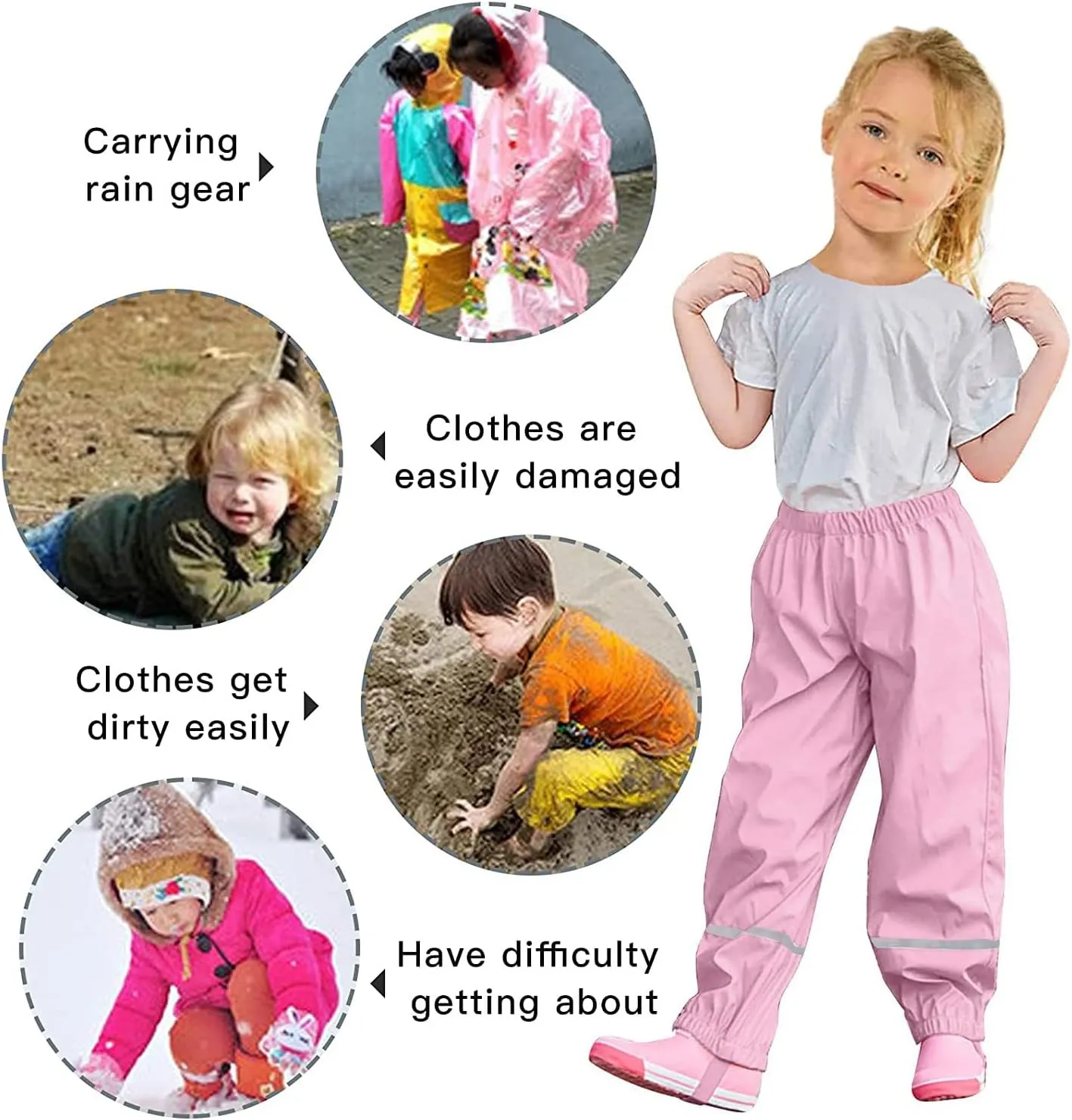 Unisex rain Pants Children,Women Waterproof and Windproof rain Trousers Over Pants for Girls Boys 98-134