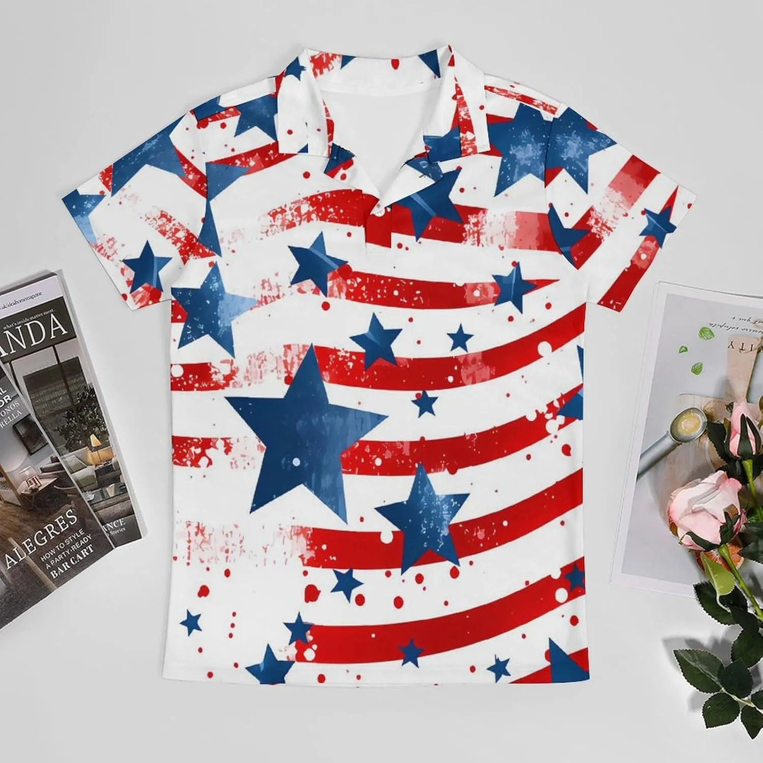 U.S. Flag Stars and Red Stripes Men's Polo Shirt Short Sleeve Casual Athletic Quick Dry Golf T-Shirts
