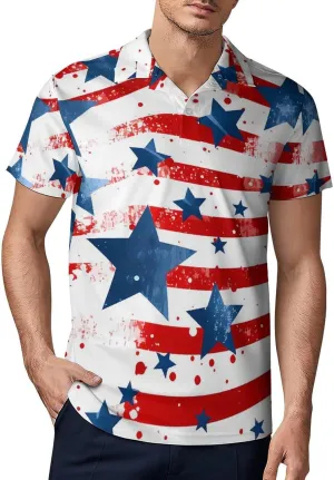 U.S. Flag Stars and Red Stripes Men's Polo Shirt Short Sleeve Casual Athletic Quick Dry Golf T-Shirts