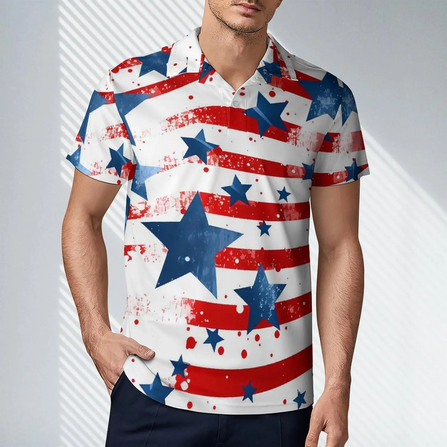 U.S. Flag Stars and Red Stripes Men's Polo Shirt Short Sleeve Casual Athletic Quick Dry Golf T-Shirts