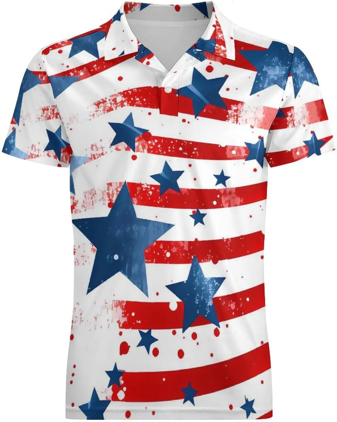 U.S. Flag Stars and Red Stripes Men's Polo Shirt Short Sleeve Casual Athletic Quick Dry Golf T-Shirts