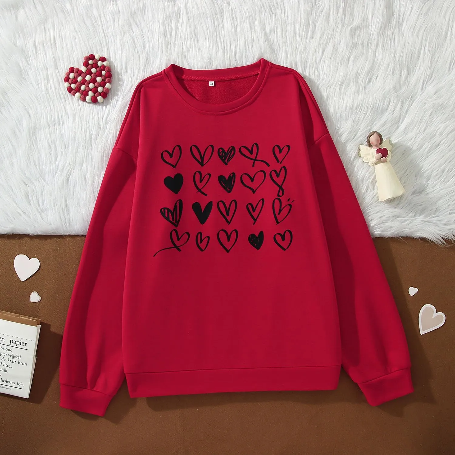 Valentines Sweatshirt Women Cute Love Heart Graphic Long Sleeve Shirts Casual Crewneck Pullover Tops