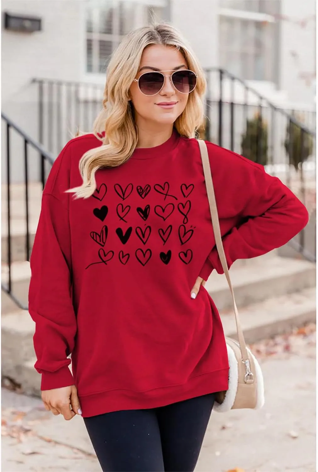 Valentines Sweatshirt Women Cute Love Heart Graphic Long Sleeve Shirts Casual Crewneck Pullover Tops