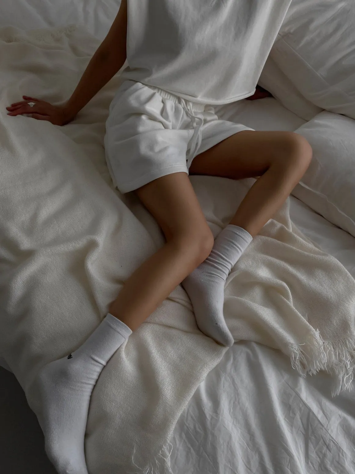 White Elastic Shorts