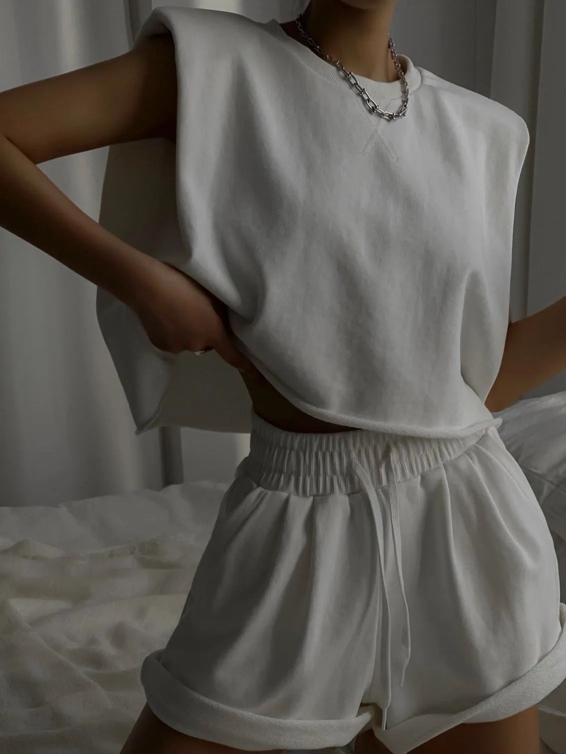 White Elastic Shorts