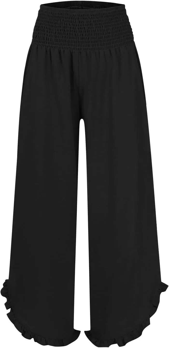 Wide Leg Linen Pants for Women Casual High Waisted Palazzo Pant Lightweight Summer Flowy Beach Pants with Pockets