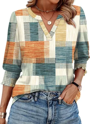 WIHOLL Blouses for Women Dressy Casual 3/4 Length Sleeve Womens Tops Trendy Summer Spring Shirts S-3XL