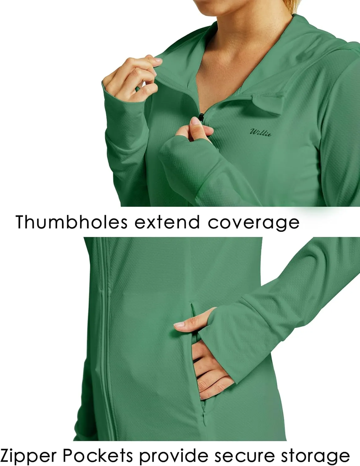 Willit Women's UPF 50  Sun Protection Shirts UV Long Sleeve Zip Hoodies SPF Lightweight Jacket Hiking Outdoor with Pockets