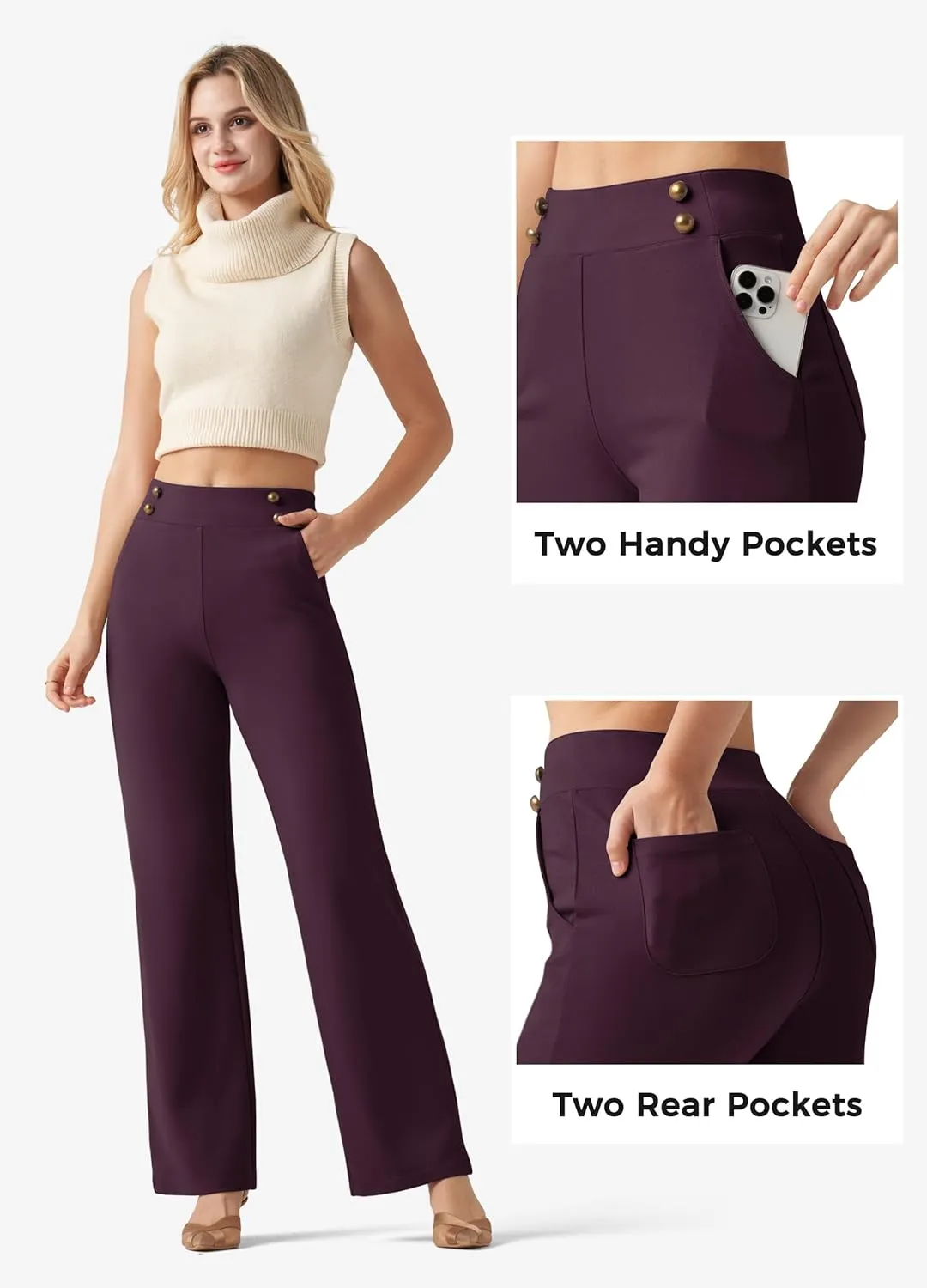 Willit Women's Wide Leg Dress Pants High Waisted Stretch Work Pants Office Business Casual Slacks Pockets Petite/Regular/Tall