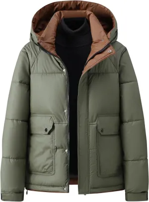 Winter Jackets for Men Fashion Hood Full Zip Warm Padded Coats Lightweight Insulated Outdoor Cargo Jacket with Pocket