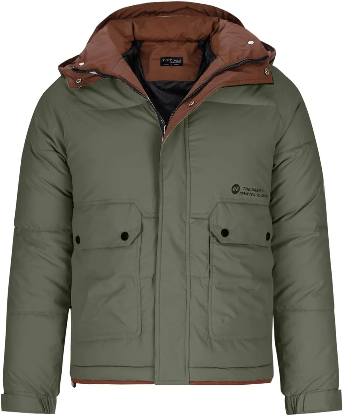 Winter Jackets for Men Fashion Hood Full Zip Warm Padded Coats Lightweight Insulated Outdoor Cargo Jacket with Pocket
