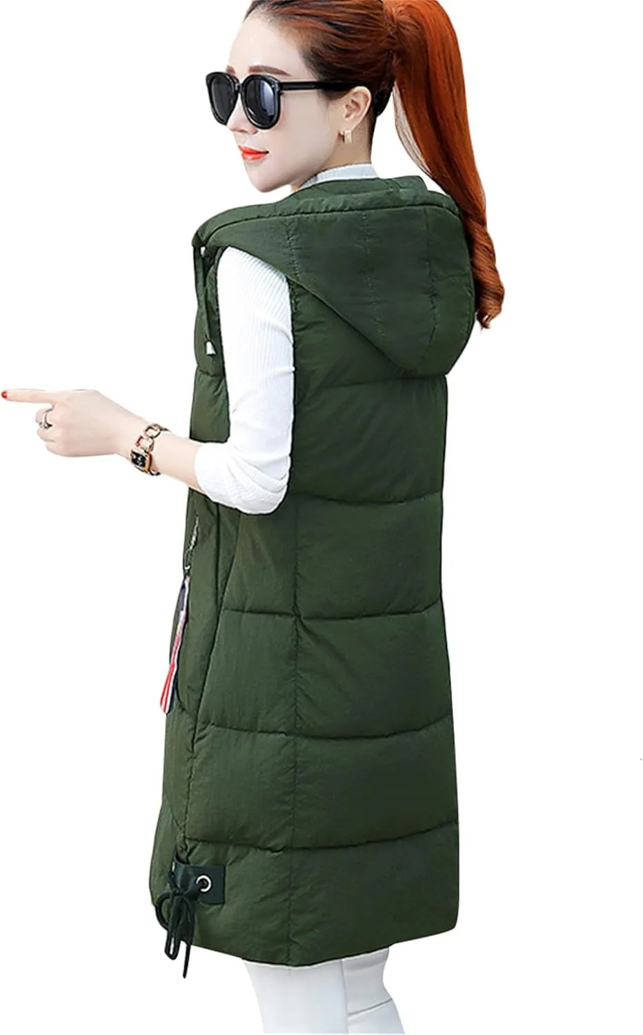 WIWIQS Women's Winter Sleeveless Long Vest Zip Up Quilted Coat Lightweight Warm Jacket with Pockets