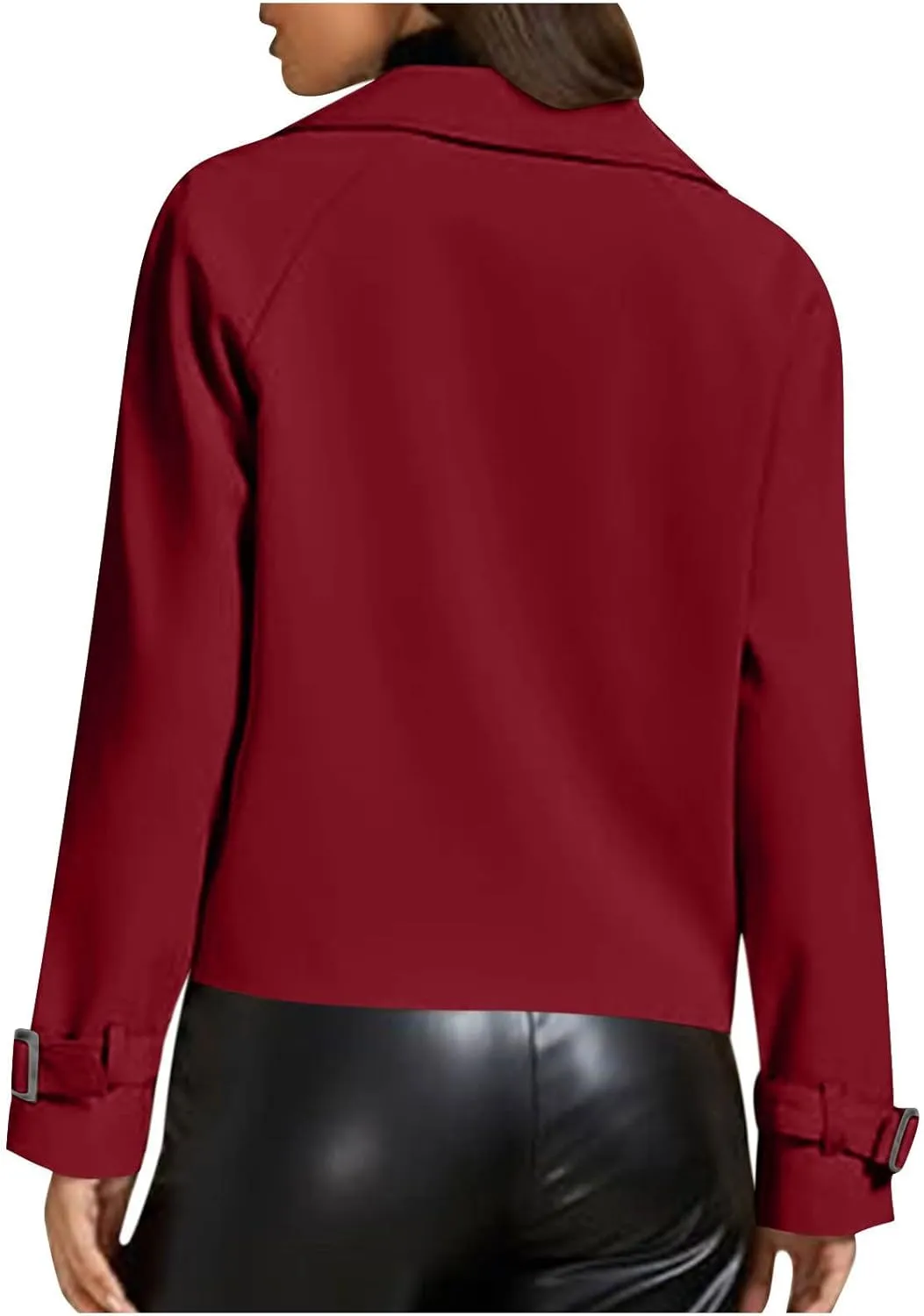 Women Crop Double Breasted Trench Coat Raglan Sleeve Work Office Cropped Jacket With Pockets Fashion Fall Jackets