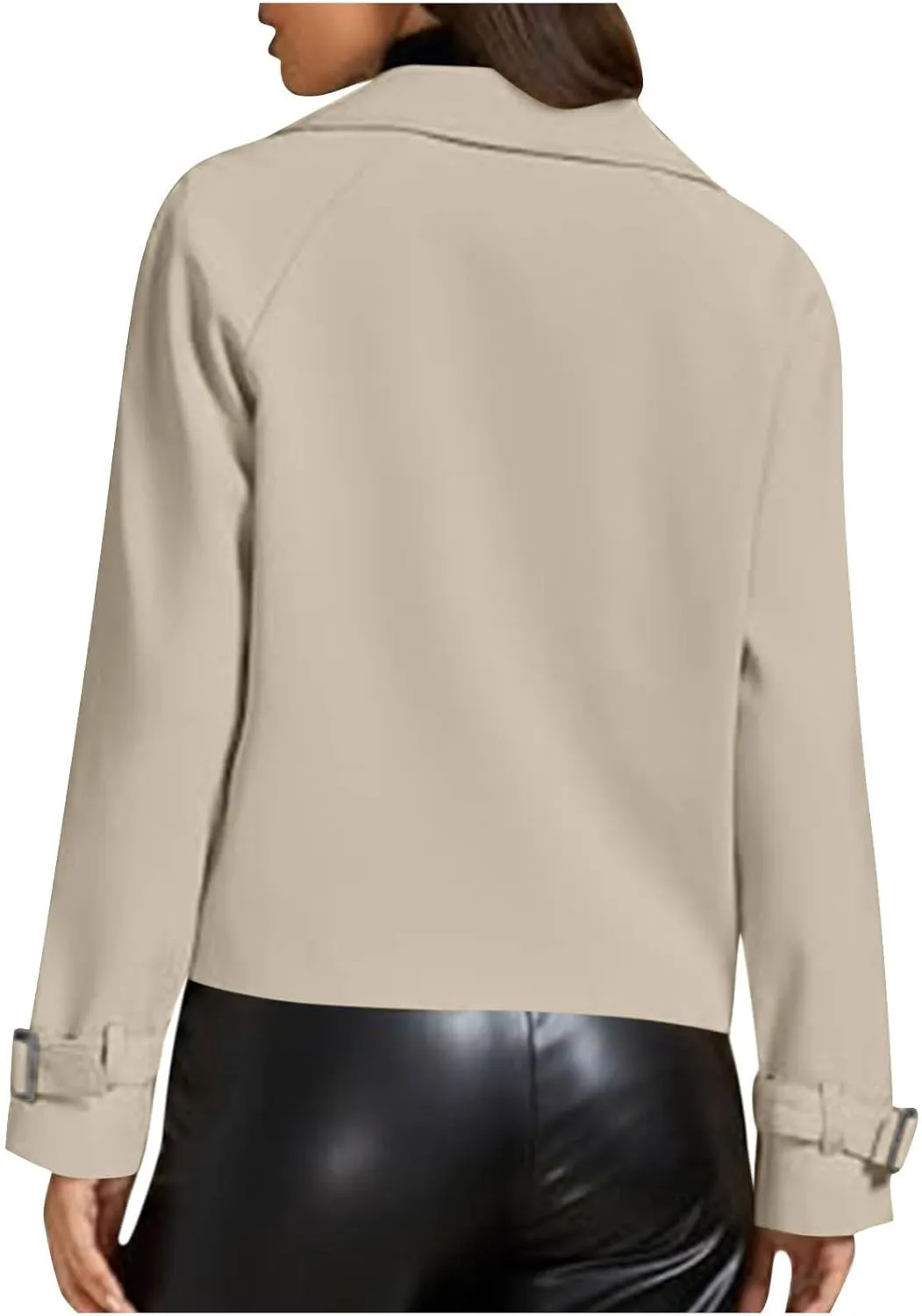 Women Crop Double Breasted Trench Coat Raglan Sleeve Work Office Cropped Jacket With Pockets Fashion Fall Jackets