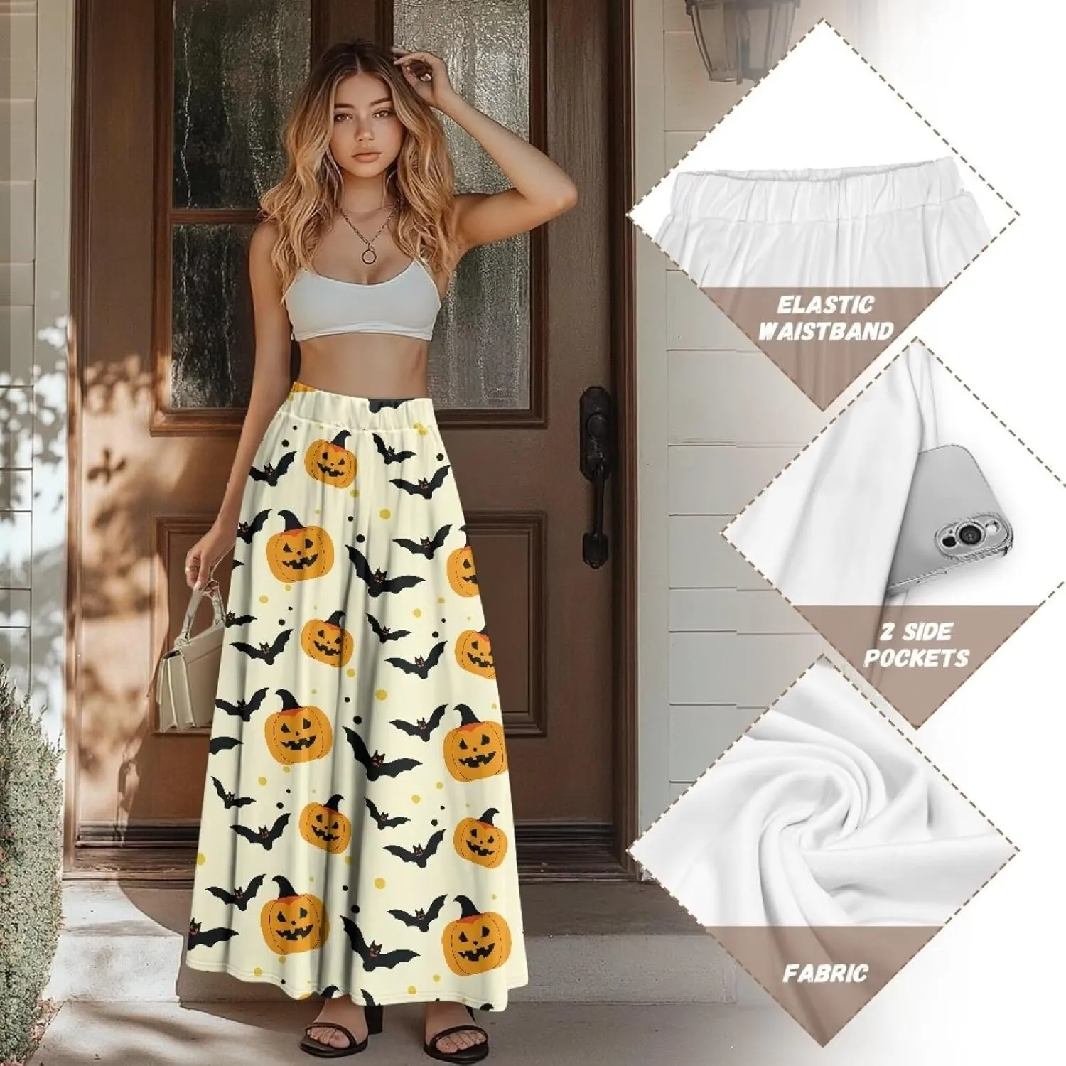 Women Full Length Skirt High Waisted Long Skirts with Pockets Fashion Flowy Swing A Line Maxi Skirt S-2XL
