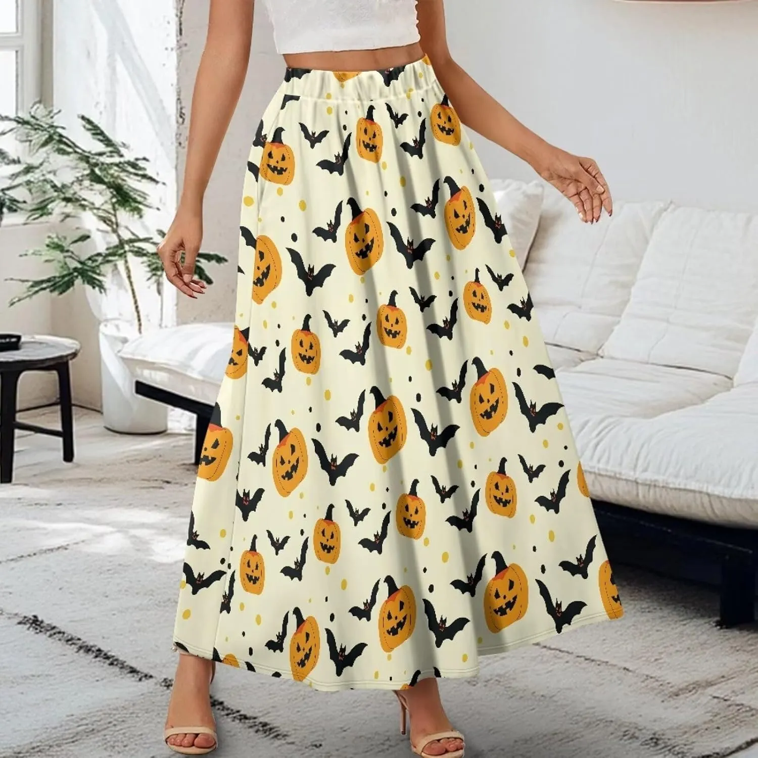 Women Full Length Skirt High Waisted Long Skirts with Pockets Fashion Flowy Swing A Line Maxi Skirt S-2XL