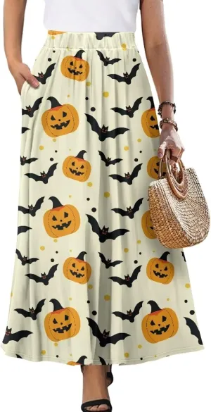 Women Full Length Skirt High Waisted Long Skirts with Pockets Fashion Flowy Swing A Line Maxi Skirt S-2XL