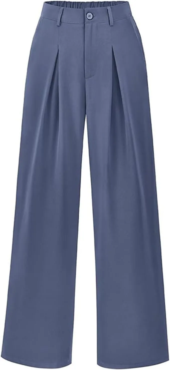 Women High Waist Business Casual Palazzo Trousers Button Down Loose Work Office Business Dress Pants Suit Pant