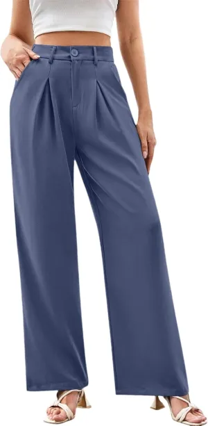 Women High Waist Business Casual Palazzo Trousers Button Down Loose Work Office Business Dress Pants Suit Pant