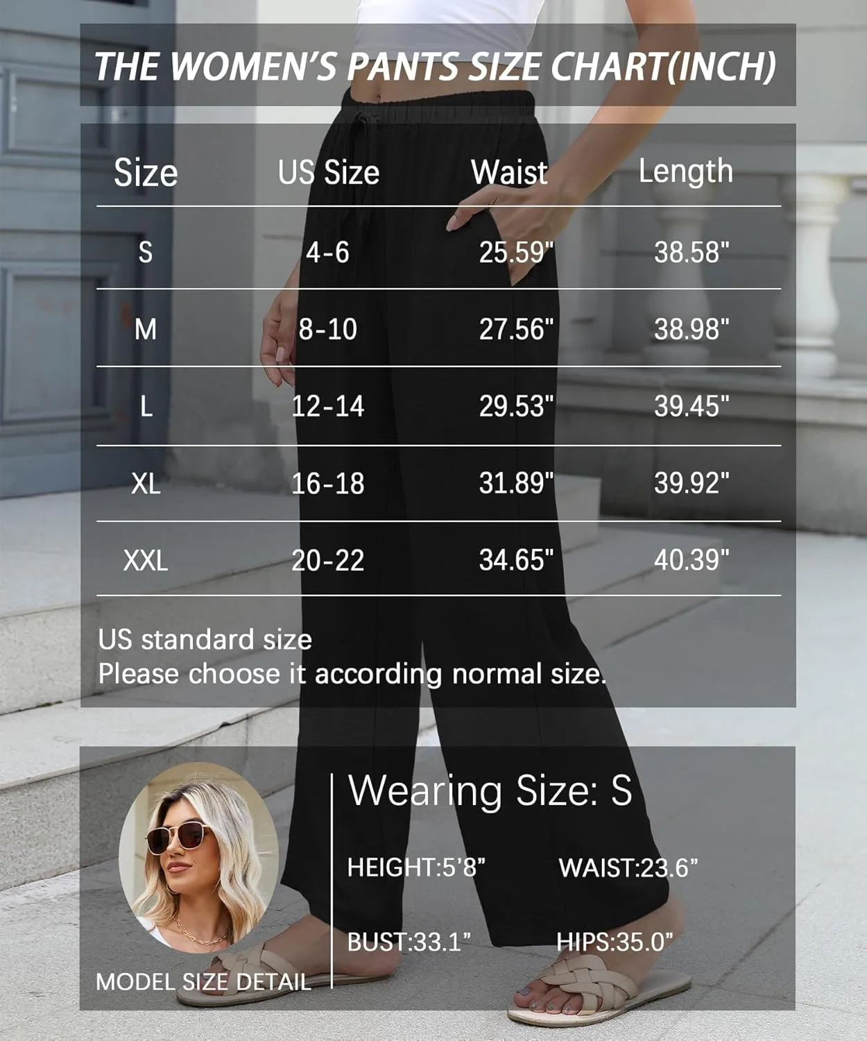 Women High Waist Casual Pants Elastic Wide Leg Summer Beach Palazzo Trousers with Pockets Lightweight Comfy