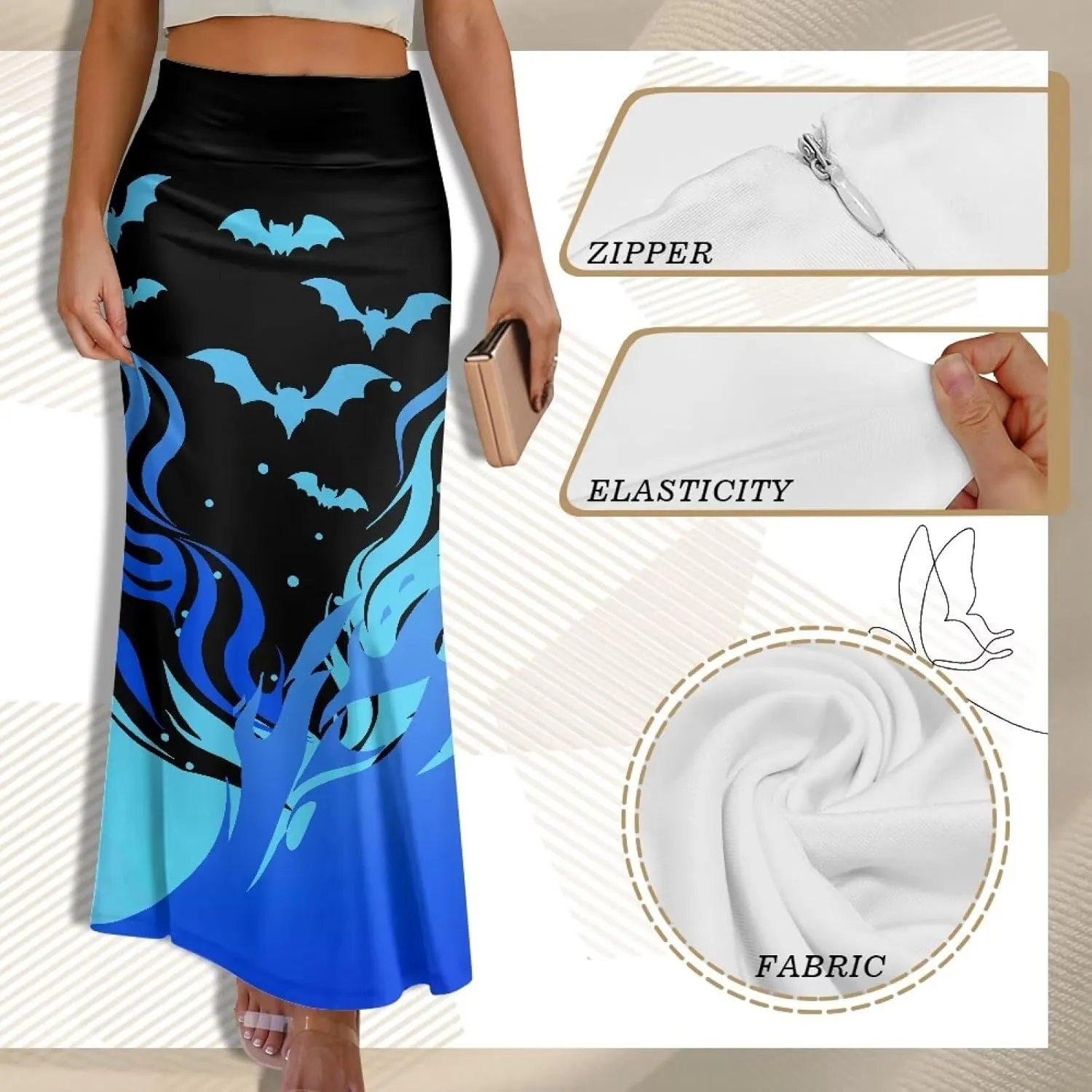 Women High Waist Elastic Long Skirts A-Line Flared Maxi Skirts Bodycon Midi Skirt Fall Skirt Pencil Skirt for Lady