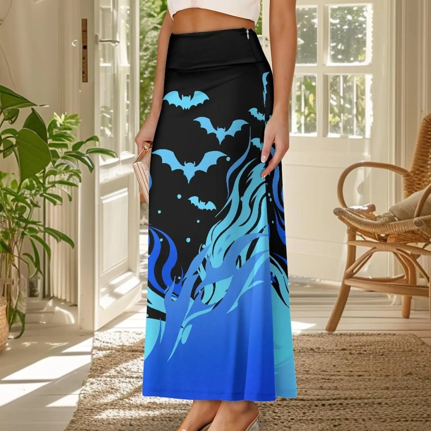 Women High Waist Elastic Long Skirts A-Line Flared Maxi Skirts Bodycon Midi Skirt Fall Skirt Pencil Skirt for Lady