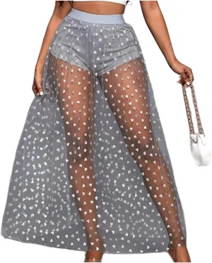 Women Lace Long Skirt A Line High Waist Floral Print Cover Up Maxi Skirt Y2k Solid Sheer Mesh Outfit