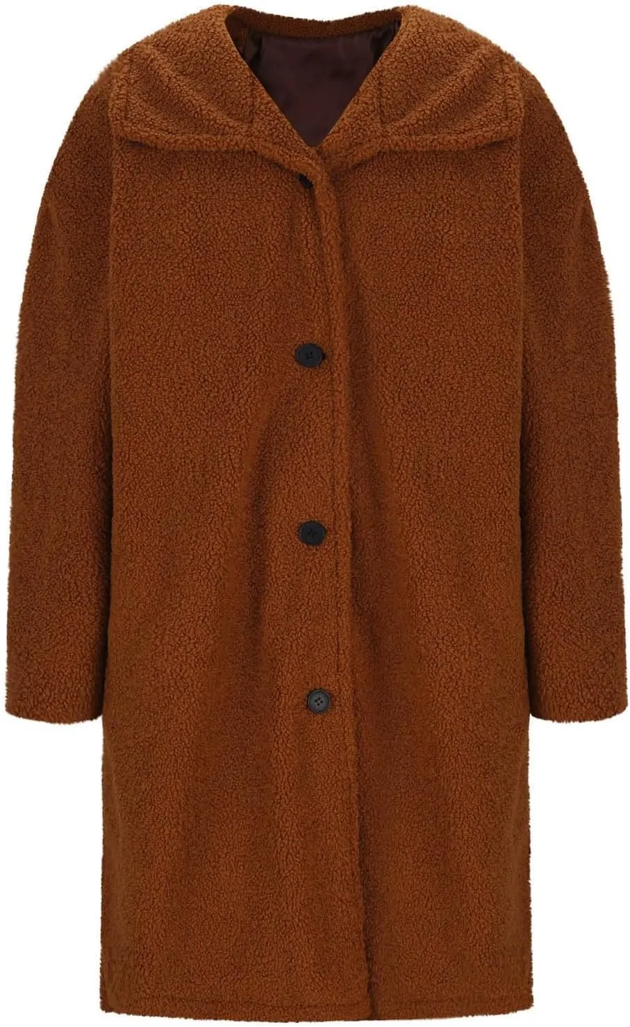 Women Long Sherpa Coat Fuzzy Faux Fur Trench Jackets Winter Fleece Button Cardigan With Pockets Oversized Coats