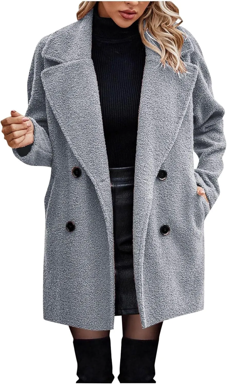 Women Long Sherpa Coat Fuzzy Faux Fur Trench Jackets Winter Fleece Button Cardigan With Pockets Oversized Coats