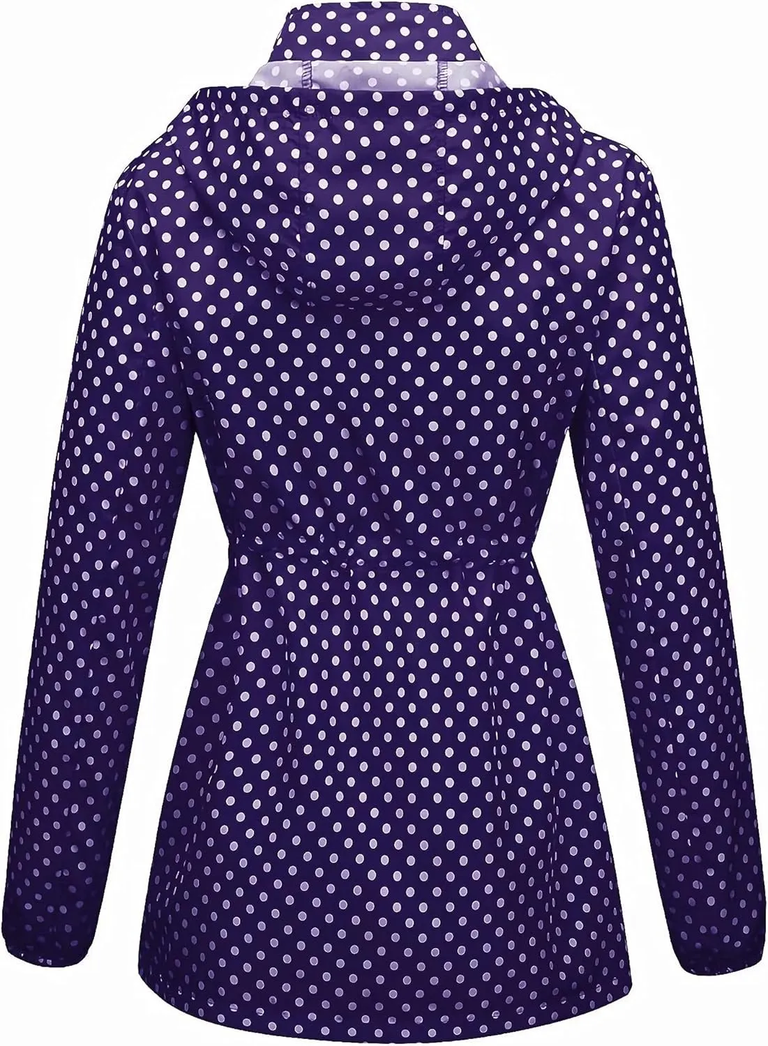 Women-Rain Jacket-Hood Waterproof-Lightweight Windbreak-Packable  Cute RainCoats Travel Polka Dot Ladies With Pouch