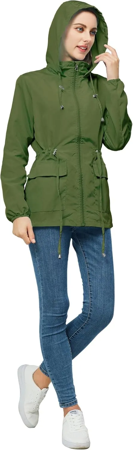Women-Rain Jacket-Hood Waterproof-Lightweight Windbreak-Packable  Cute RainCoats Travel Polka Dot Ladies With Pouch