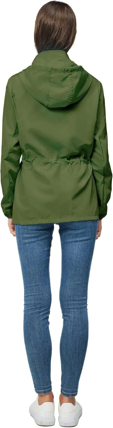 Women-Rain Jacket-Hood Waterproof-Lightweight Windbreak-Packable  Cute RainCoats Travel Polka Dot Ladies With Pouch