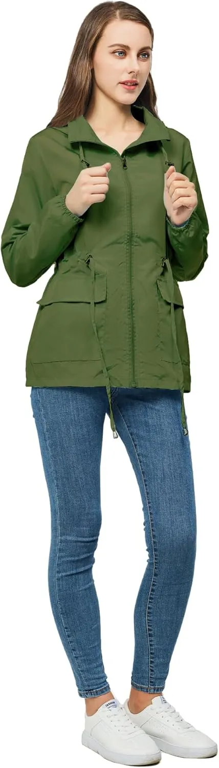 Women-Rain Jacket-Hood Waterproof-Lightweight Windbreak-Packable  Cute RainCoats Travel Polka Dot Ladies With Pouch